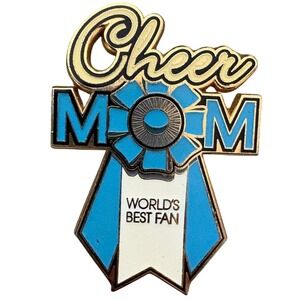 Varsity Cheer Mom Enamel Pin Worlds Best Fan Blue Gold Spirit Wear Accessory